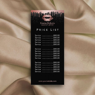 Price List   Makeup Artist Rose Gold Glitter Lips Rack Card