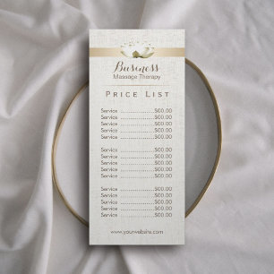 Price List   Massage Therapy Elegant Lotus Salon Rack Card