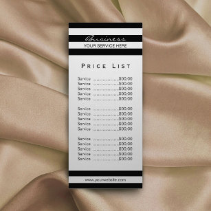 Price List   Modern Black White Stripes Salon SPA Rack Card