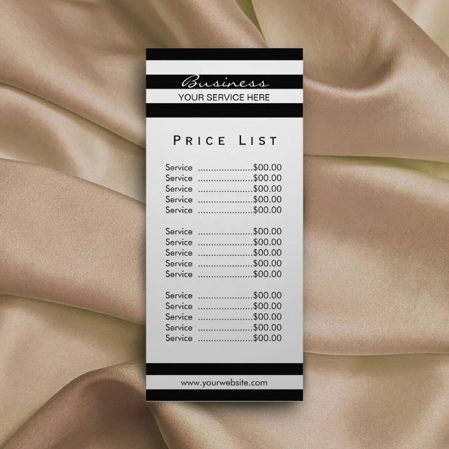 Price List | Modern Black White Stripes Salon SPA Rack Card (Creator Uploaded)