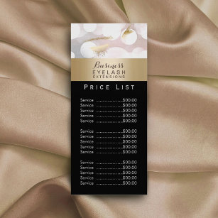 Price List   Modern Silver Gold Eyelash Extensions Rack Card
