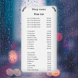 Price List on White Window Cling