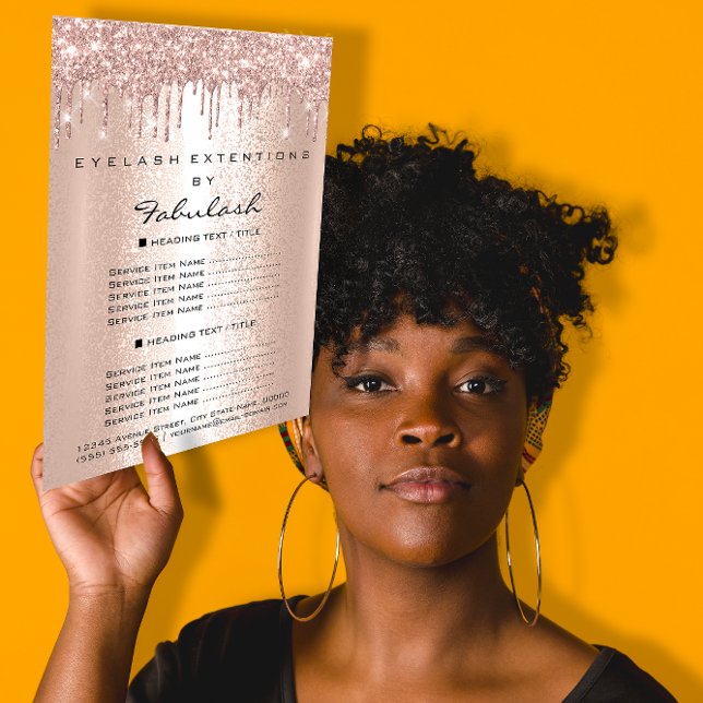 Price List Rose Gold Drips Eyelashes Hairdresser Postcard (Price List Rose Gold Drips Eyelashes Hairdresser Postcard)