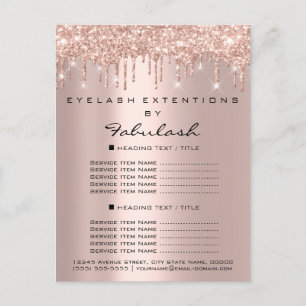 Price List Rose Gold Drips Eyelashes Makeup Brows Postcard