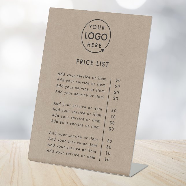 Price List | Rustic Kraft Logo Business Modern Pedestal Sign (Creator Uploaded)