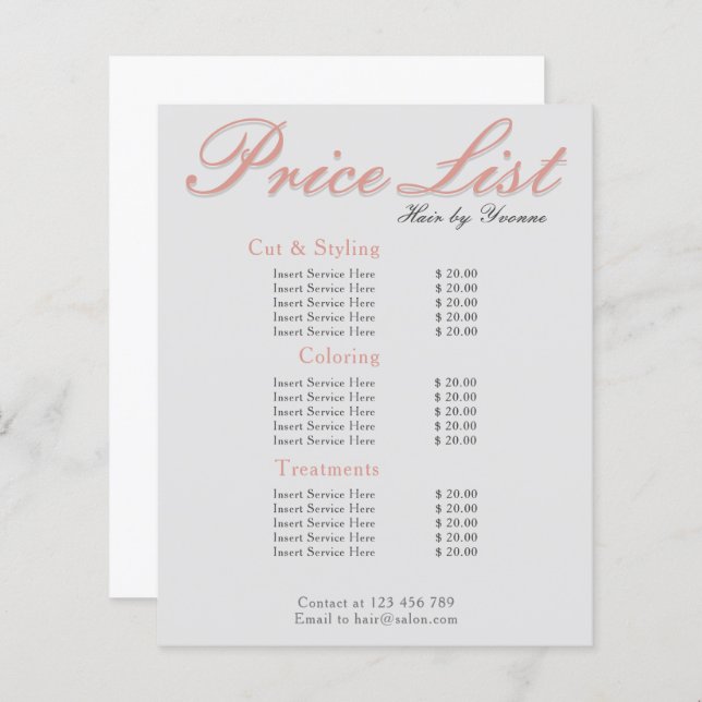 Price List salon, spa, beauty business editable  (Front/Back)