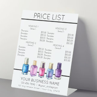 Price list service menu Nail salon nailpolish Pedestal Sign