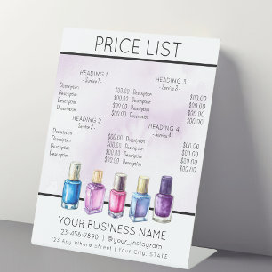 Price list service menu Nail salon nailpolish Pedestal Sign
