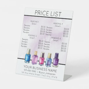 Price list service menu Nail salon nailpolish Pedestal Sign