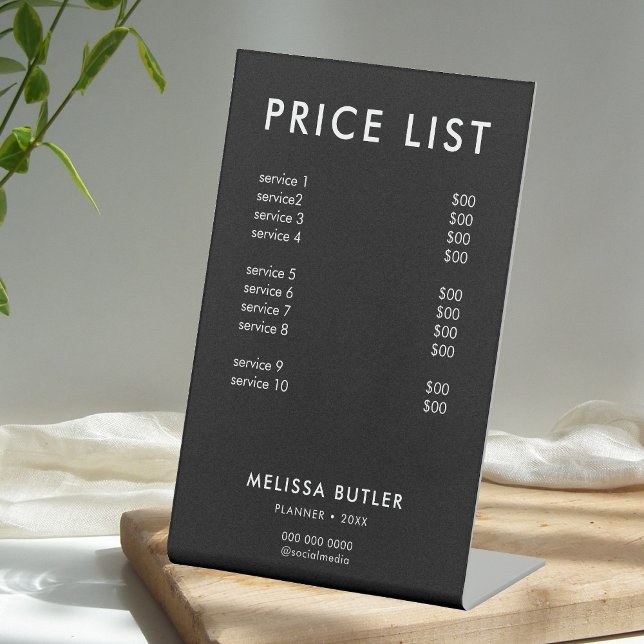 Price List Service Minimalist Black Pedestal Sign (Creator Uploaded)