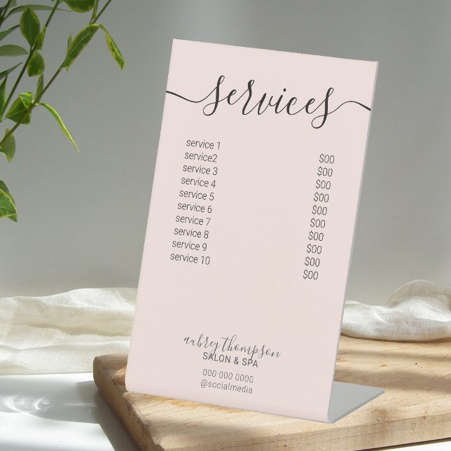 Price List Service Minimalist Calligraphy Pedestal Sign (Creator Uploaded)