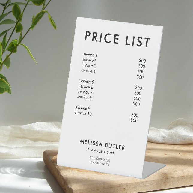 Price List Service Minimalist White Pedestal Sign (Creator Uploaded)