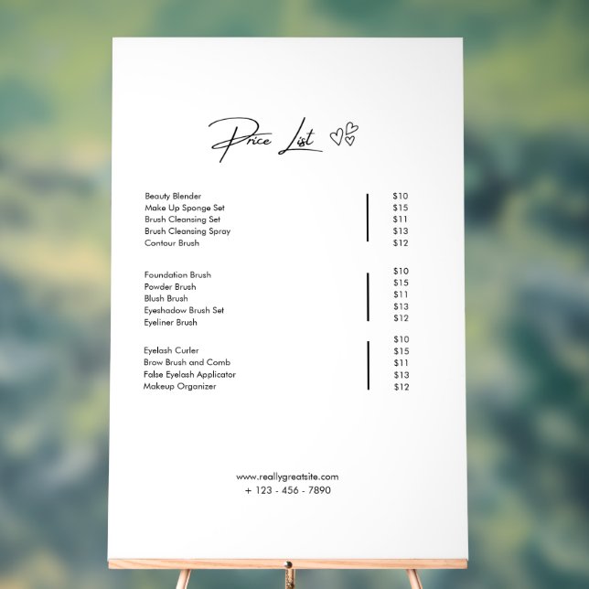 Price List Template, Small Business Price List Acrylic Sign (Neutral)