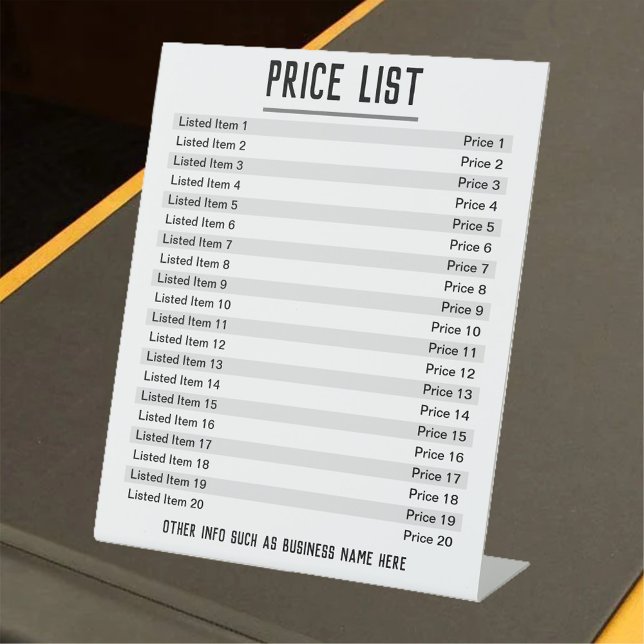 Price List. Up to 20 items & Prices on a Pedestal  Pedestal Sign (Creator Uploaded)