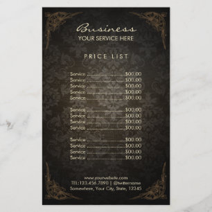 Price List   Vintage Framed Damask Beauty Salon Flyer