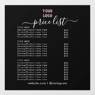 PRICE LISTs  Business Logo Opening Hours