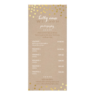 PRICE SERVICES LIST gold foil confetti white kraft Rack Card