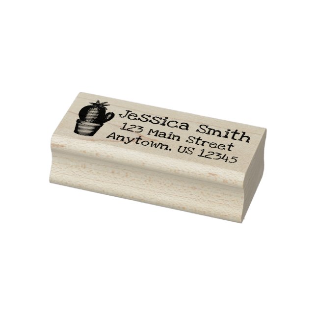 Prickly Cactus Potted Plant Personalised Address Rubber Stamp (Stamp)