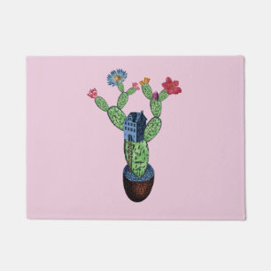 Prickly cactus with flowers doormat