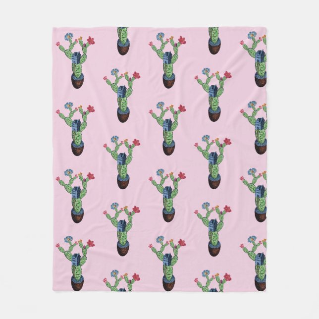 Prickly cactus with flowers fleece blanket (Front)