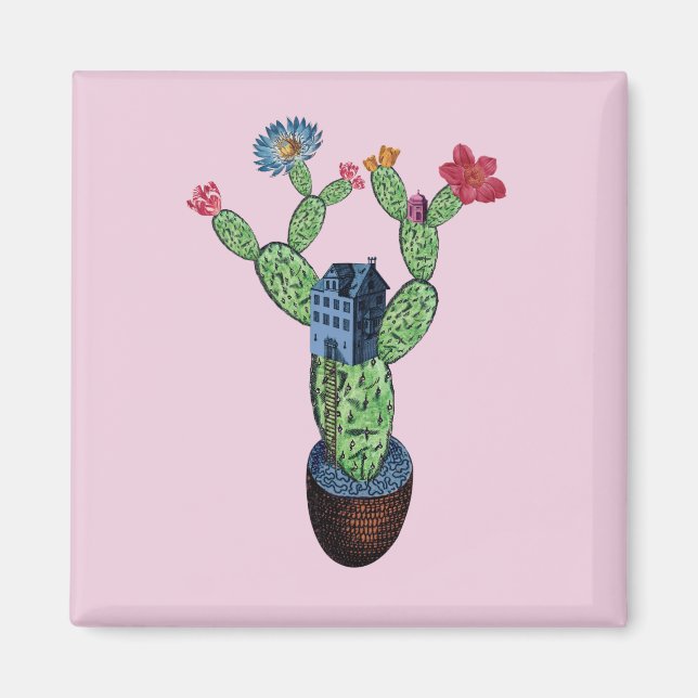 Prickly cactus with flowers magnet (Front)