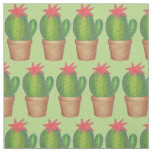 Prickly Green Cactus Flower Cacti Potted Plant Fabric