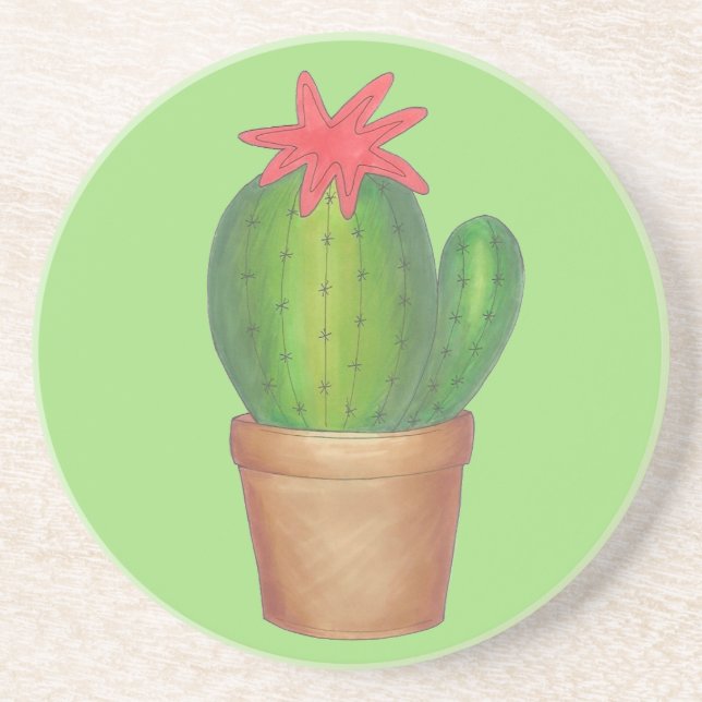 Prickly Green Cactus Garden Flower Potted Plant Coaster (Front)