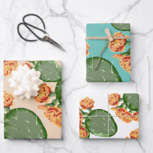 Prickly Pear Cactus & Blossoms Wrapping Paper Sheet
