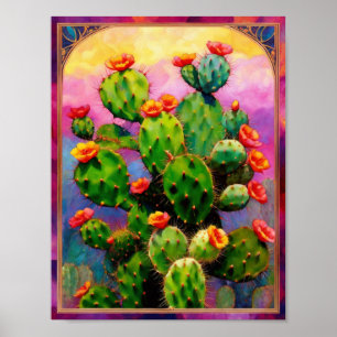 Prickly Pear Cactus Colorful Graphic Art  Poster