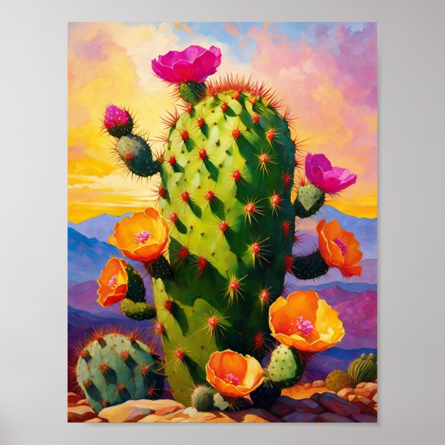Prickly Pear Cactus Colourful Graphic Art  Poster (Front)
