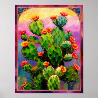 Prickly Pear Cactus Colourful Graphic Art Poster