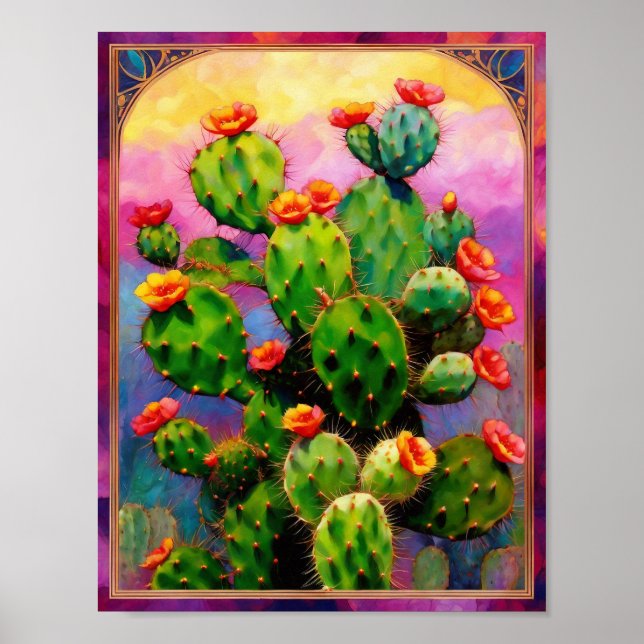 Prickly Pear Cactus Colourful Graphic Art  Poster (Front)