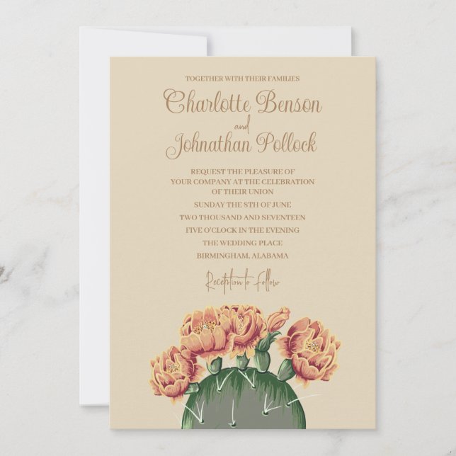 Prickly Pear Cactus Flowers Elegant Cactus Wedding Invitation (Front)