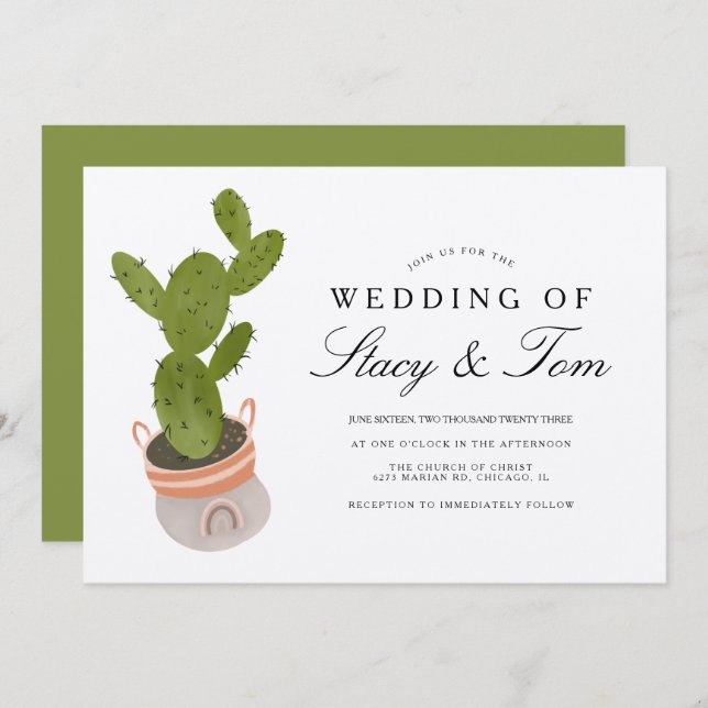 Prickly Pear Cactus Hand Drawn Wedding Earthy Invitation (Front/Back)
