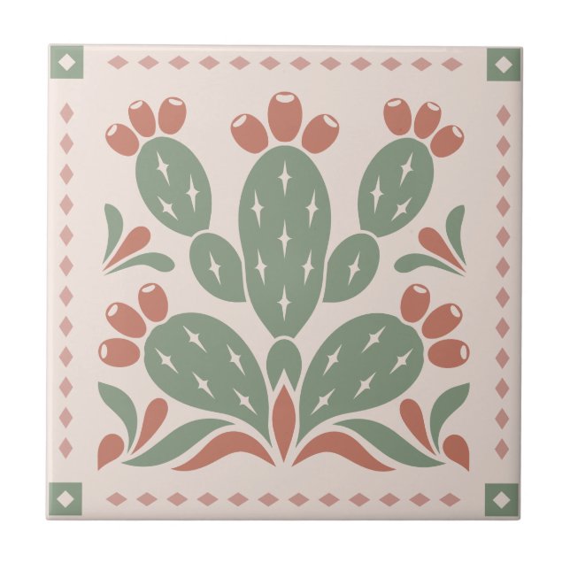 Prickly Pear Cactus - Southwest Folk Pattern Tile (Front)