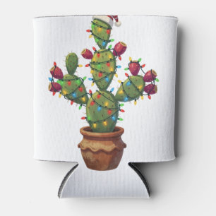 Prickly Pear Cactus with Bright Colourful Christma Can Cooler