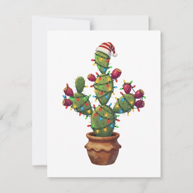Prickly Pear Cactus with Bright Colourful Christma Card (Front)