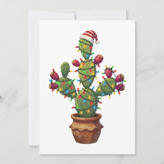 Prickly Pear Cactus with Bright Colourful Christma Invitation (Front)