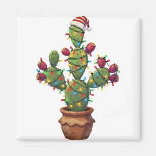 Prickly Pear Cactus with Bright Colourful Christma Magnet
