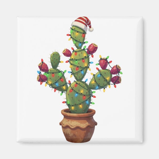 Prickly Pear Cactus with Bright Colourful Christma Magnet (Front)