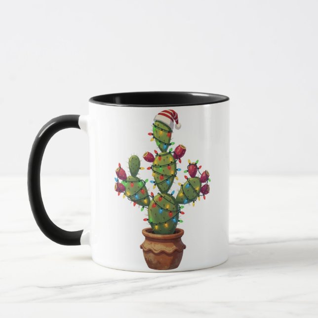 Prickly Pear Cactus with Bright Colourful Christma Mug (Left)