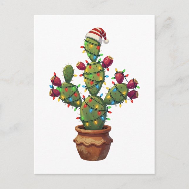 Prickly Pear Cactus with Bright Colourful Christma Postcard (Front)