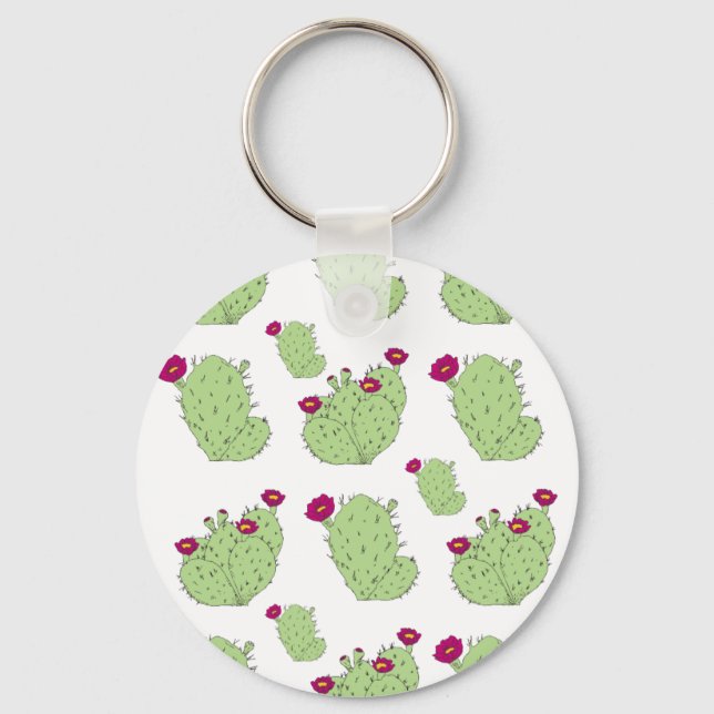 Prickly Pear Pattern Texas State Plant Cactus Love Key Ring (Front)