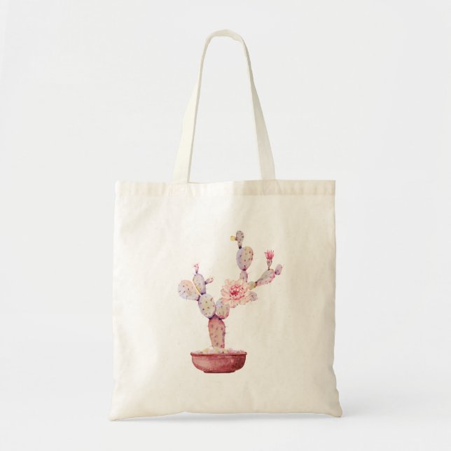 Prickly Watercolor Cactus Plant Tote Bag (Front)