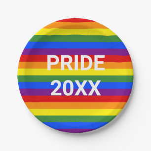 PRIDE 2023 Rainbow Stripe Pattern Party Paper Plate