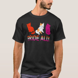 Pride Ally Cute Three Lesbian Flag Cat Pride Lgbt T-Shirt
