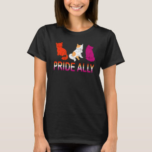 Pride Ally Cute Three Lesbian Flag Cat Pride Lgbt T-Shirt