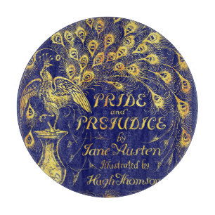 Pride and Prejudice Blue Gold Peacock Book Cover Cutting Board