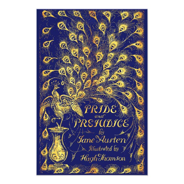 Pride and Prejudice Blue Gold Peacock Book Cover Photo Print (Front)