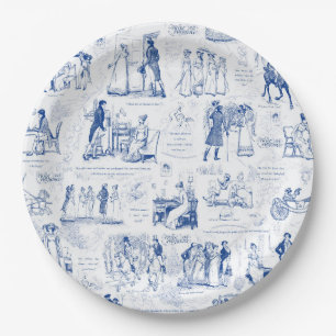 Pride and Prejudice Blue Toile Quotes Illustration Paper Plate